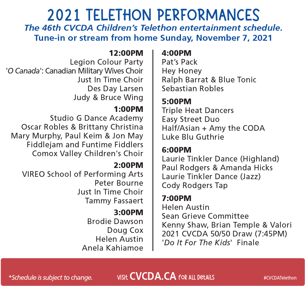 2021 CVCDA Children's Telethon Performance Schedule