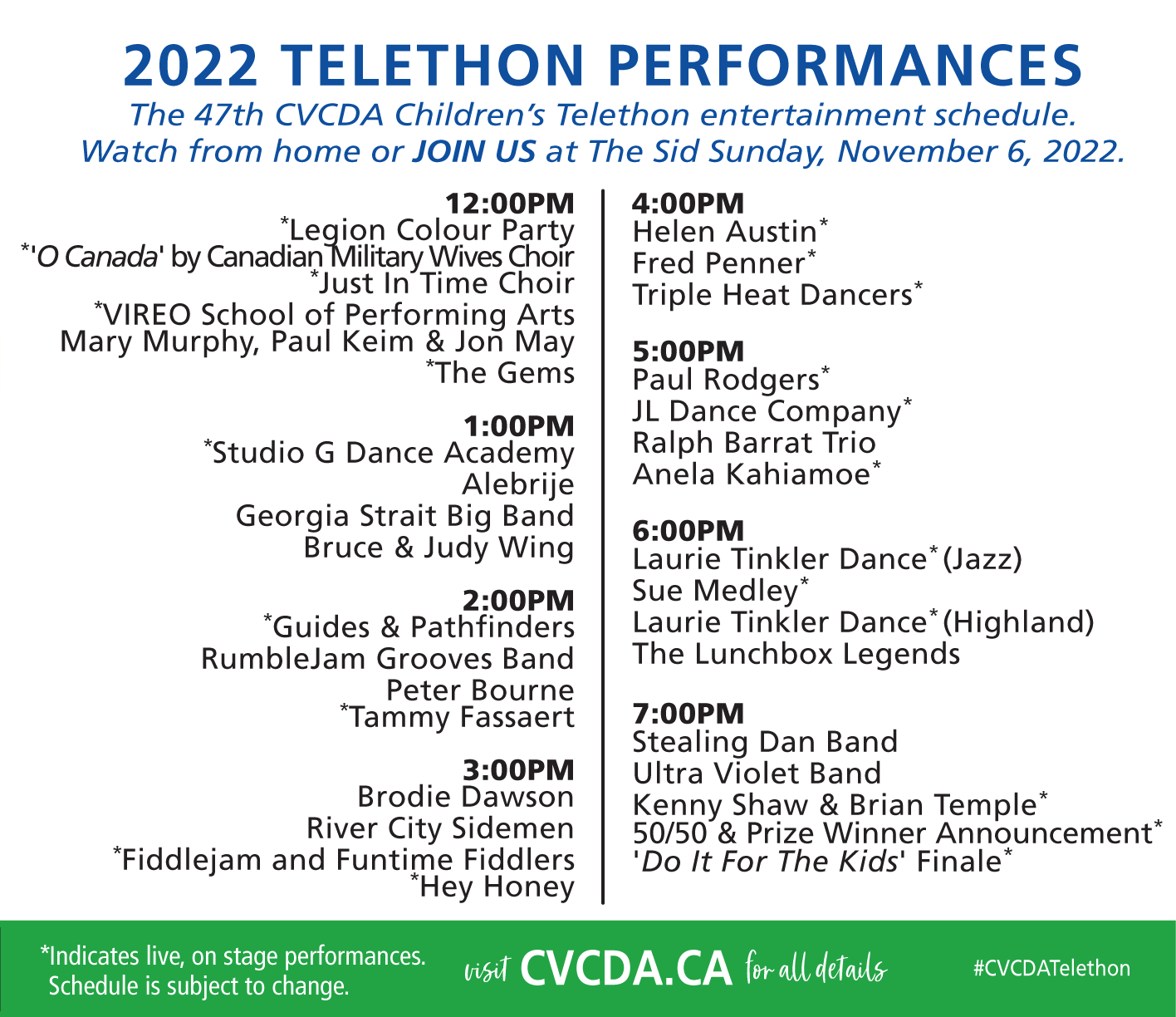 2022 CVCDA Performance Schedule
